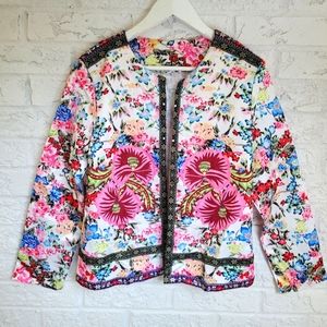Open Front Floral Blazer